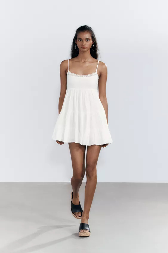 LACE CHIFFON SHORT DRESS | Zara US
