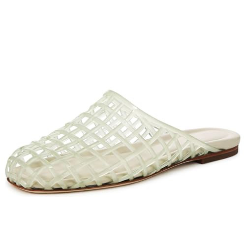 SUIARA Jelly Shoes for Women Mesh Jelly Flat Sandals Closed Toe Slides Green Slip on Round Toe Summer Beach Slippers Mules | Amazon (US)