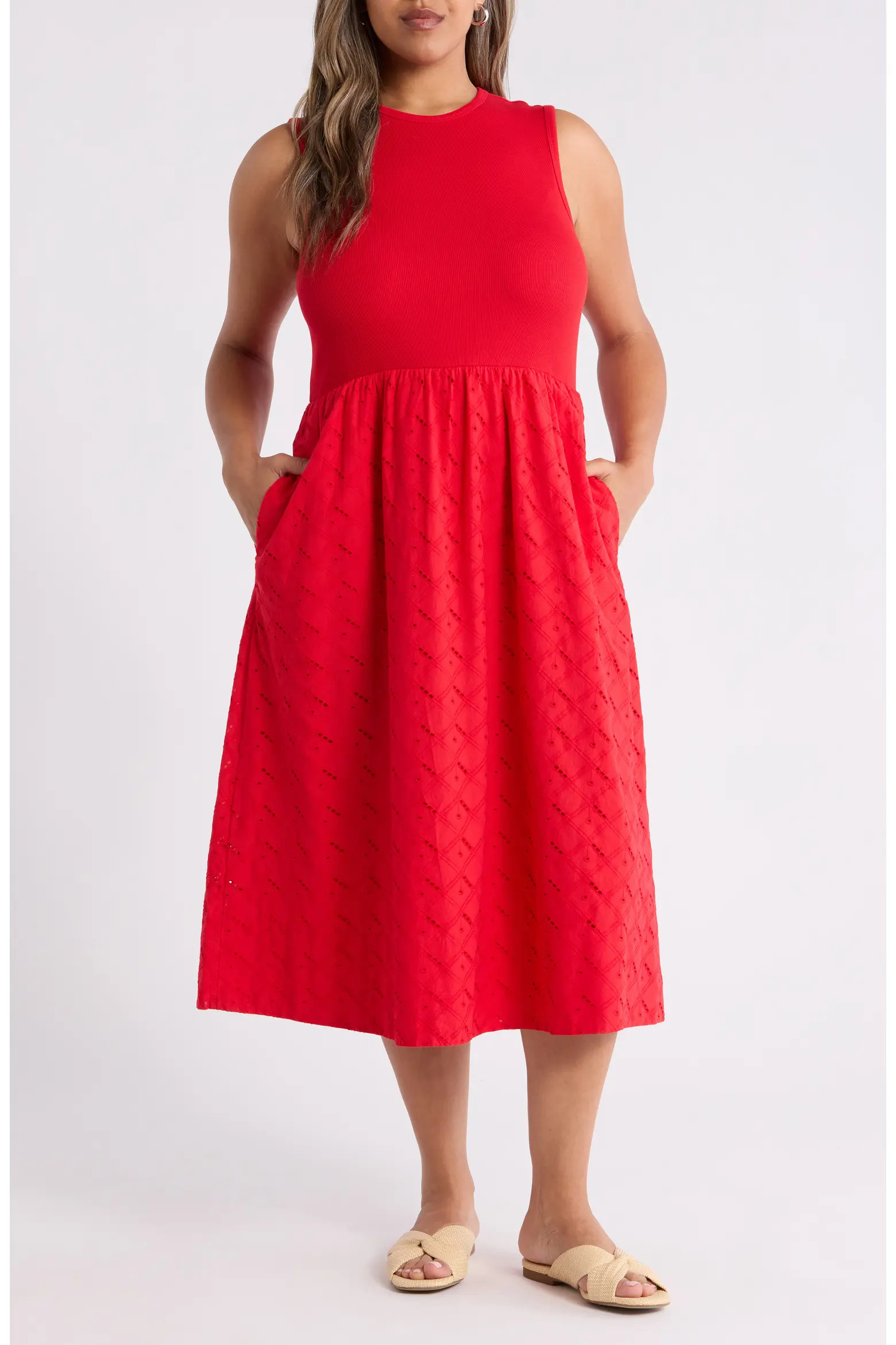 Mixed Media Midi Dress (Women) | Nordstrom | Nordstrom