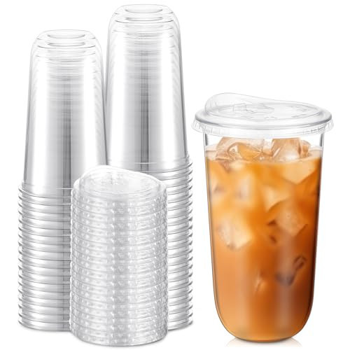 LemonRoad 50 Sets Plastic Cups with Strawless Sip Lids, Thickened Round Bottom PET Disposable Clear Cups for Iced Coffee Smoothie Cold Beverage Coffee Shops and Party Catering (Clear,20 oz) | Amazon (US)