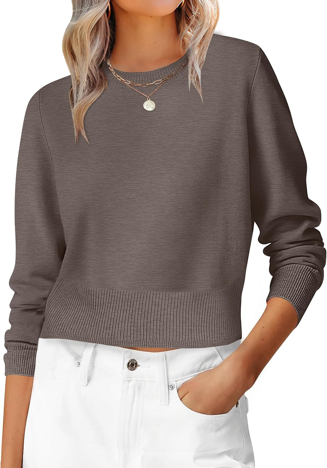 ANRABESS Women’s Long Sleeve Cropped Crew Neck Lightweight Fall Sweaters | Amazon (US)