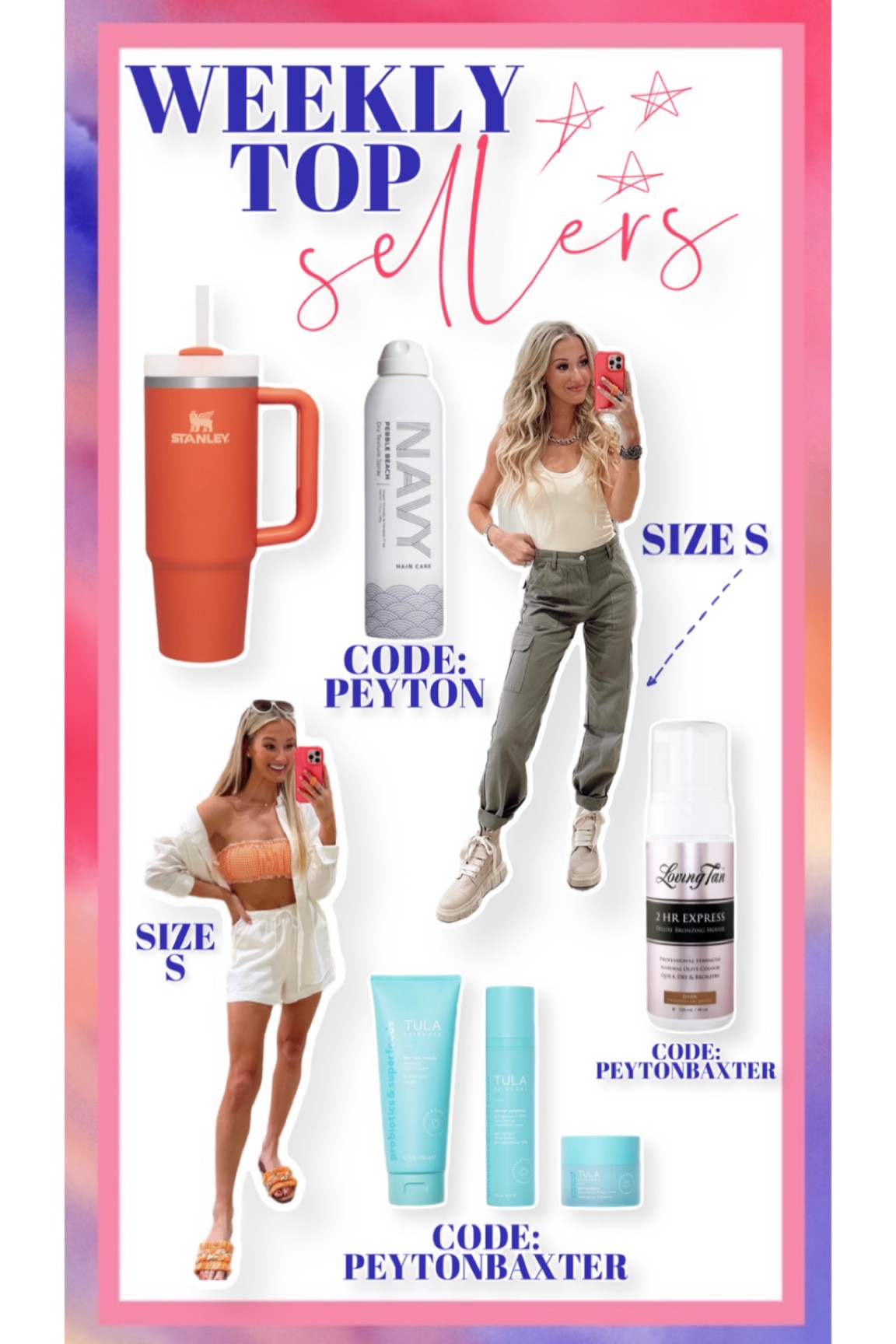 weekly top sellers!

Tula code: PEYTONBAXTER
NAVY code: PEYTON
Loving Tan code: PEYTONBAXTER

#LTKbeauty #LTKstyletip #LTKunder50