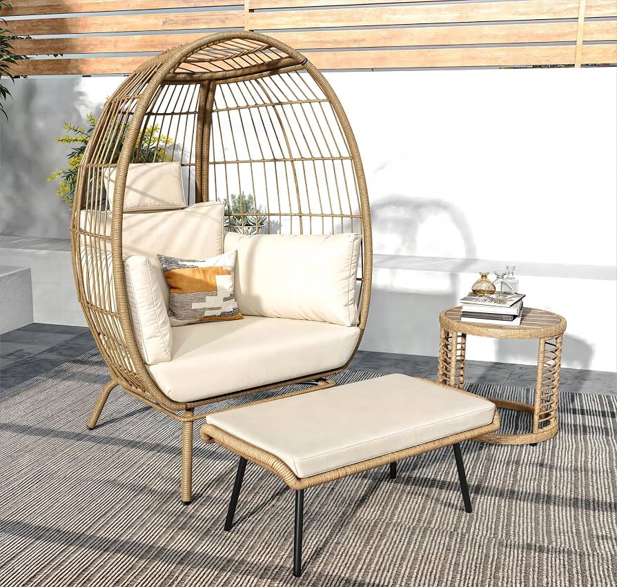 YITAHOME Wicker Egg Chair with Ottoman, Outdoor Egg Shaped Chair for Indoor, 626lbs Capacity Over... | Amazon (US)
