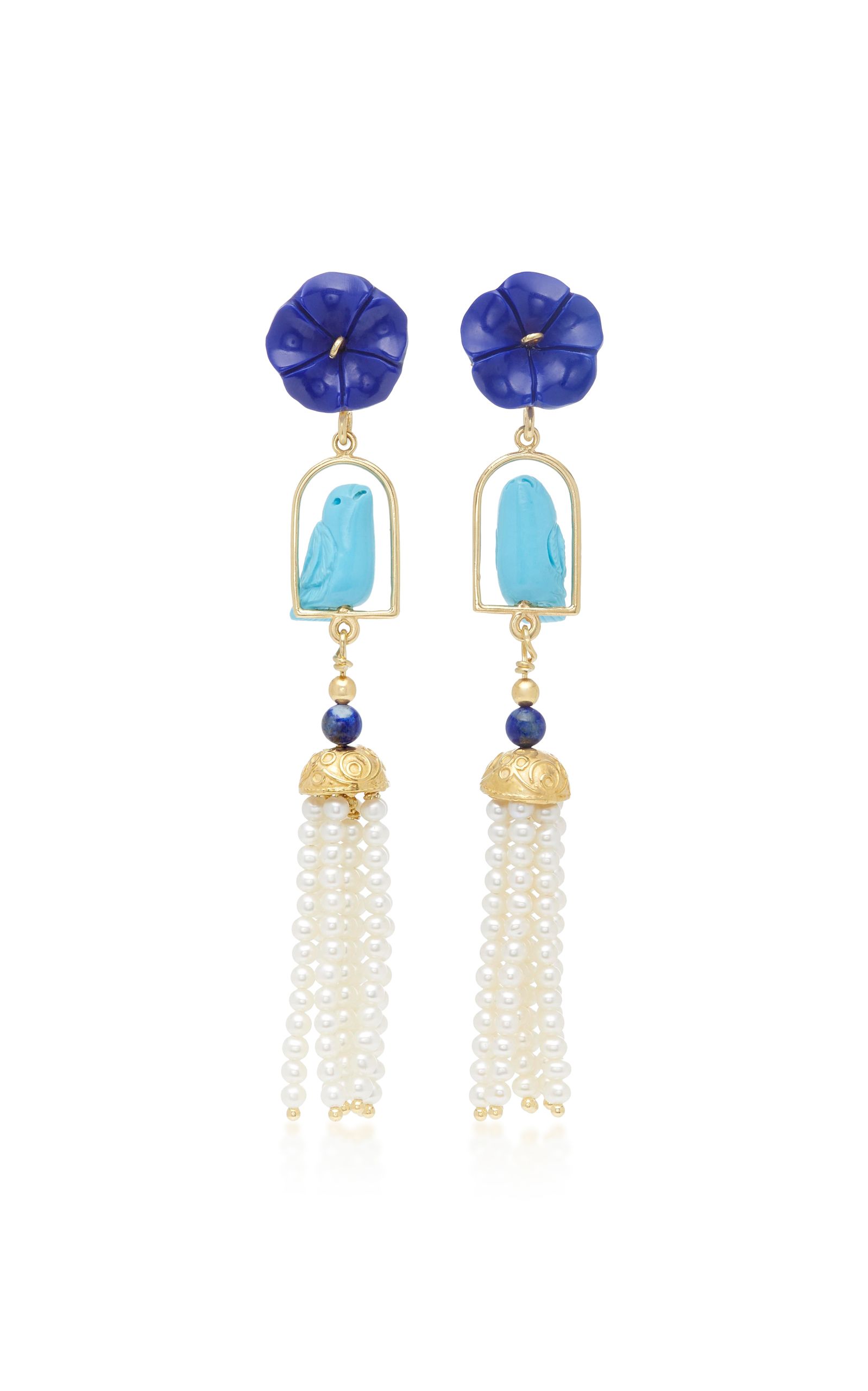 Swingers 18K Yellow Gold Vermeil, Lapis, Turquoise and Pearl Earrings | Moda Operandi (Global)