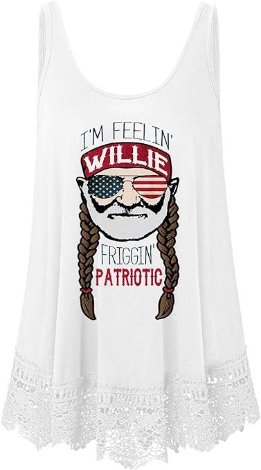 Roshop July 4th American Flag Print Tank Tops Women USA Stars Stripes Patriotic T Shirt Summer Lo... | Amazon (US)