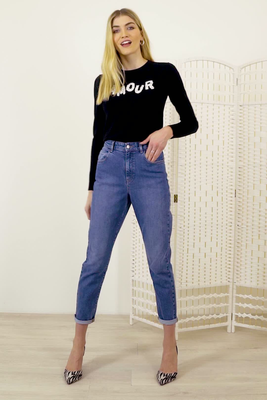 Black Amour Motif Fine Knit Jumper | Sosandar