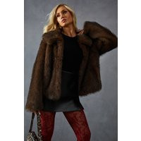 Womens Mixed Length Faux Fur Coat - Brown - L | NastyGal UK