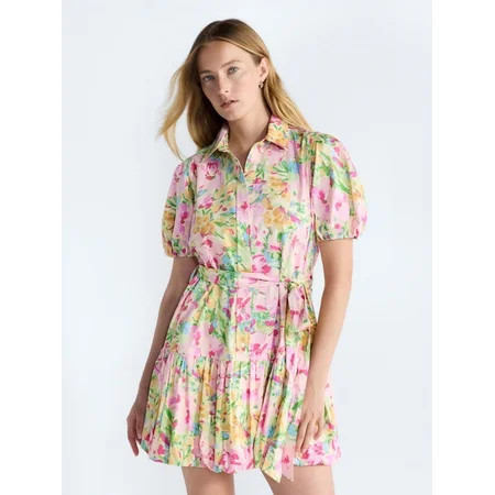 Free Assembly Women s and Women s Plus Cotton Mini Dress with Puff Sleeves Sizes XS-4X | Walmart (US)