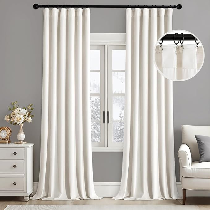 MIULEE Velvet Curtains 108 Inch Length 2 Panels Set for Living Room Bedroom Cream Pinch Pleat Bac... | Amazon (US)