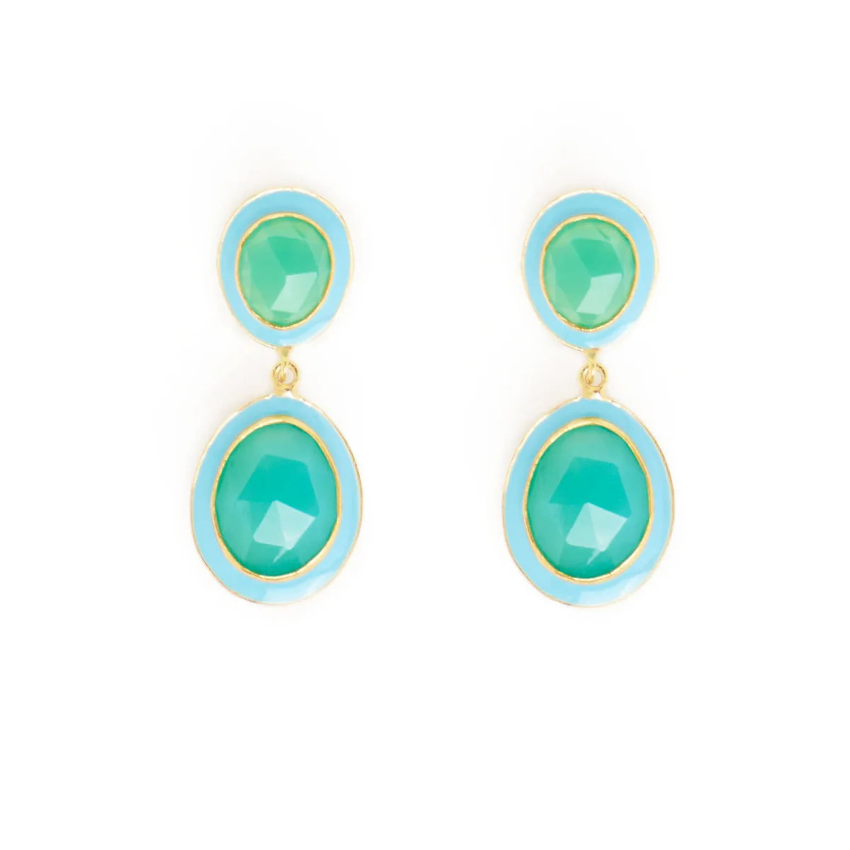 Elaine Semi-Precious Stone + Enamel Drop Earrings Blue + Green Onyx | INK+ALLOY