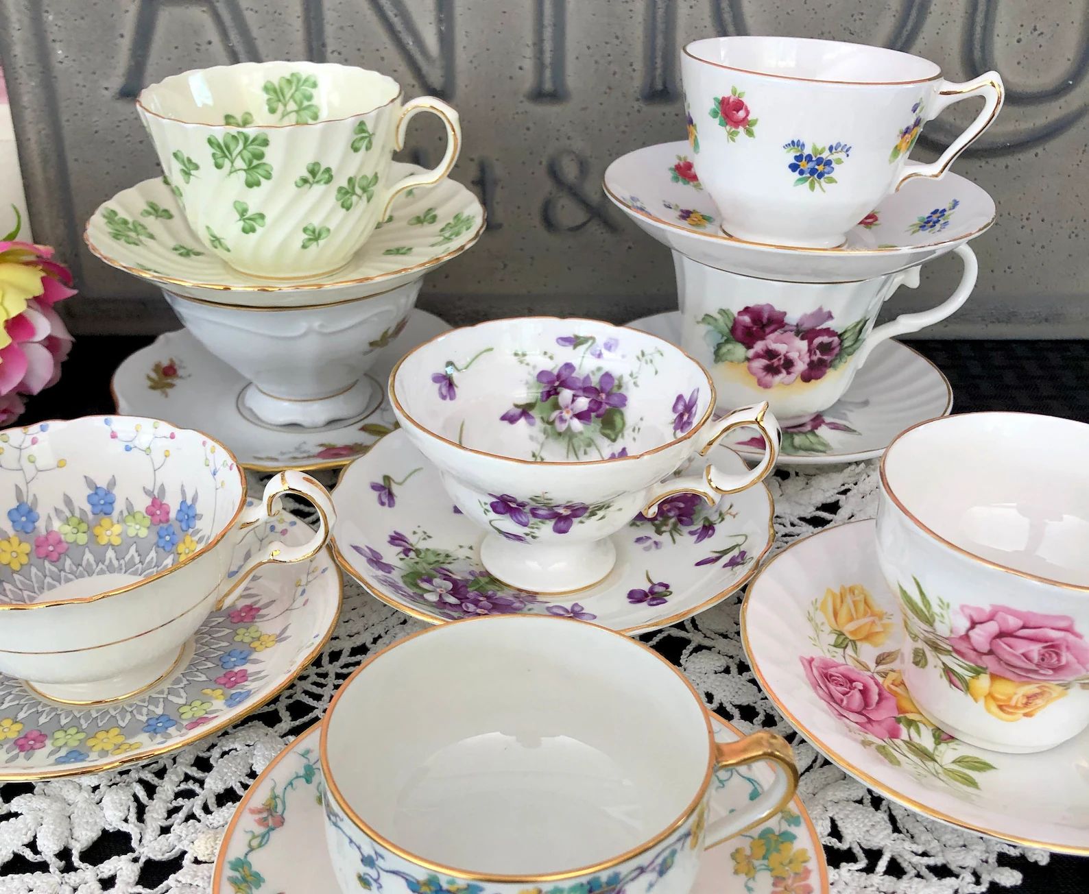 Mismatched Tea Cup and Saucer, Vintage Tea Cups and Saucers, Bulk Teacup and Saucer Sets, Tea Par... | Etsy (US)