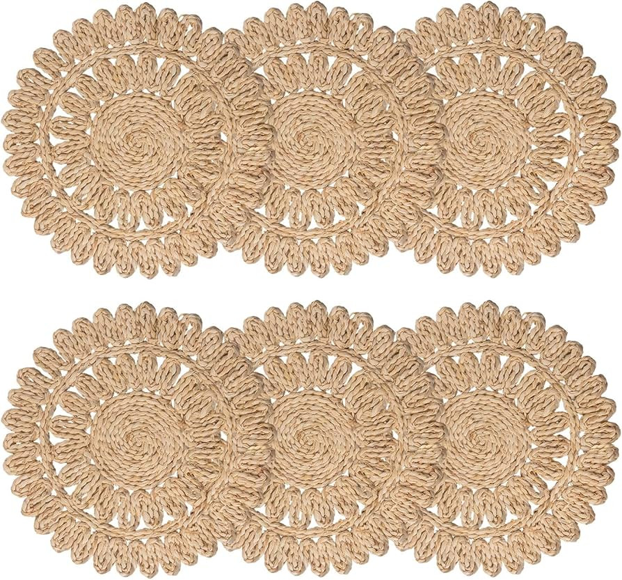 13.8" Round Corn Husk Placemats | Boho Woven Rattan Table Mats | Natural Spring Farmhouse Plate C... | Amazon (US)