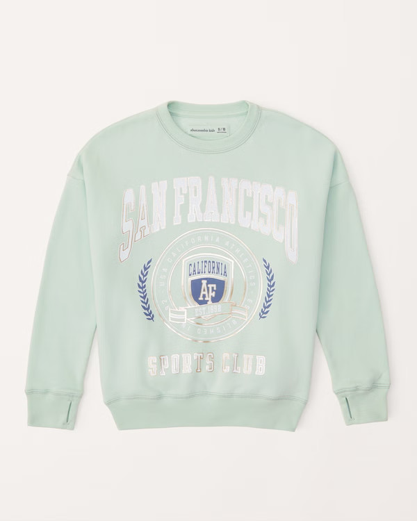 girls legging-friendly graphic logo crew sweatshirt | girls tops | Abercrombie.com | Abercrombie & Fitch (US)