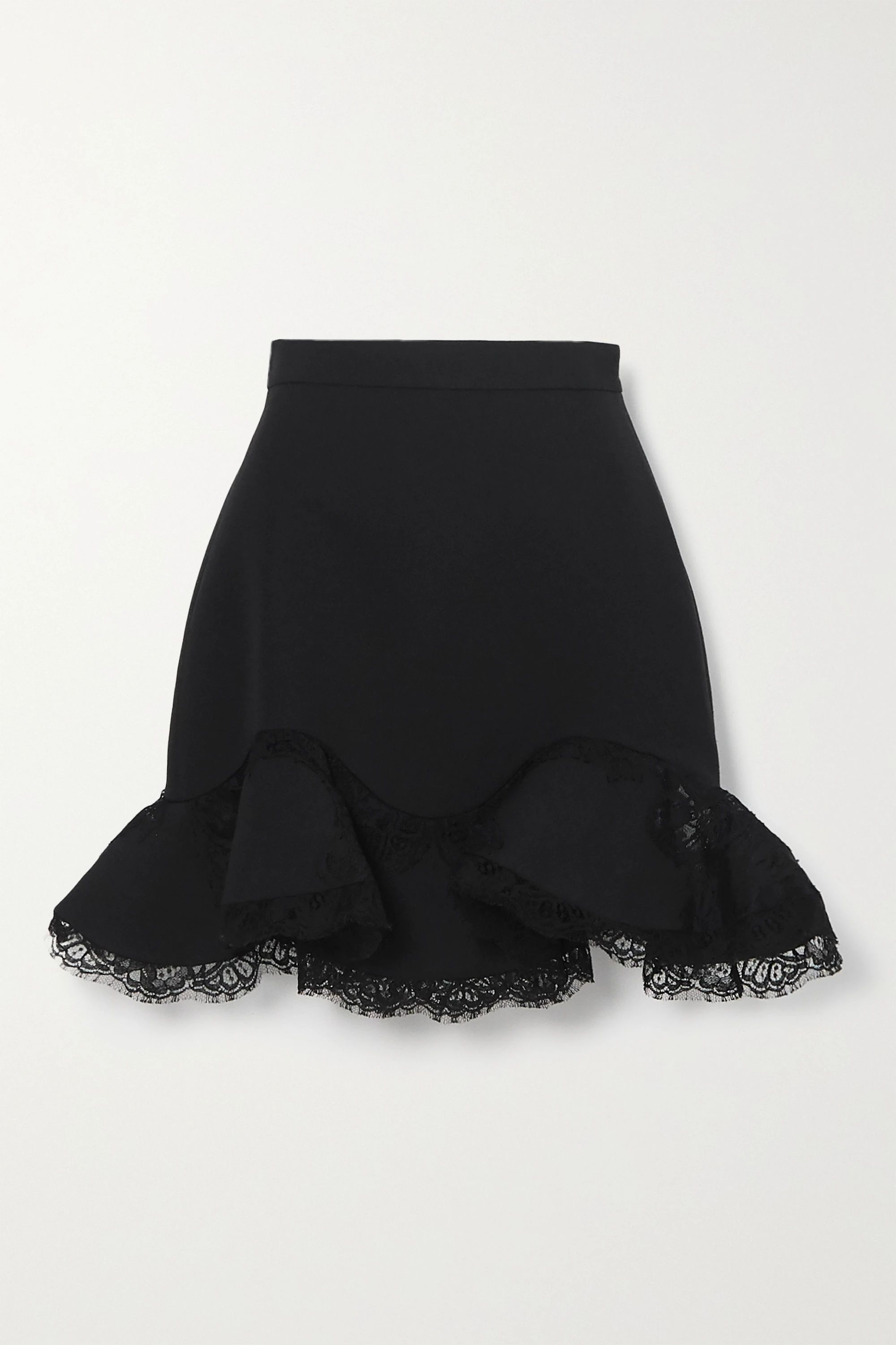 Black Ruffled lace-trimmed wool-blend mini skirt | Alexander McQueen | NET-A-PORTER | NET-A-PORTER (UK & EU)