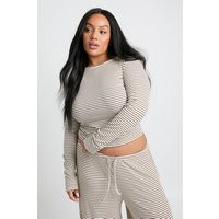 Womens Plus Long Sleeve Stripe Baby Tee - Beige - 12 | boohoo (US & Canada)