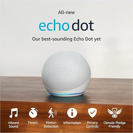 All-New Echo Dot (5th Gen, 2022 release) | Smart speaker with Alexa | Glacier White | Amazon (US)