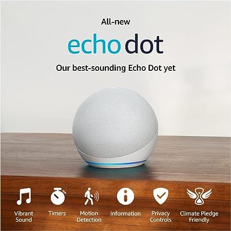 All-New Echo Dot (5th Gen, 2022 release) | Smart speaker with Alexa | Glacier White | Amazon (US)