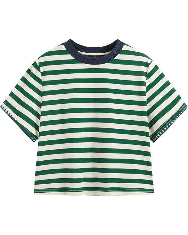 CIDER Women Summer Crew Neck T-Shirt Oversized Cotton-Blend Stripe Short Sleeve Tee | Amazon (US)