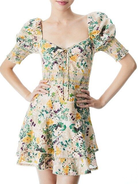 Crawford Floral Puff-Sleeve Minidress | Saks Fifth Avenue