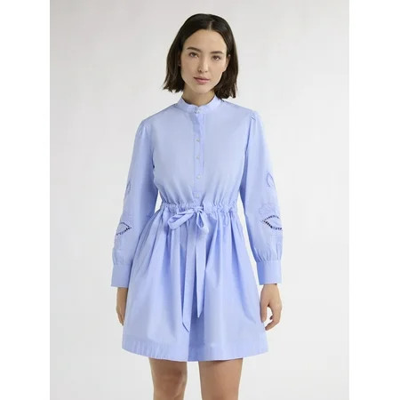 Free Assembly Women’s Cotton Tie Front Mini Dress with Long Sleeves Sizes XS-XXXL | Walmart (US)