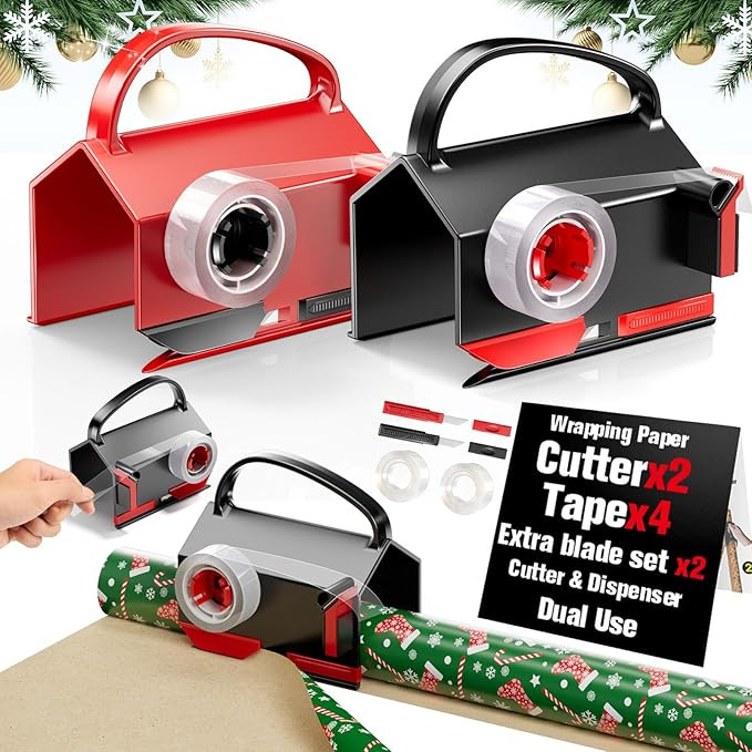 2 Pack Wrapping Paper Cutter & Tape Dispenser Dual Use, Gift Wrap Cutter Tool for Rolls Paper wit... | Amazon (US)