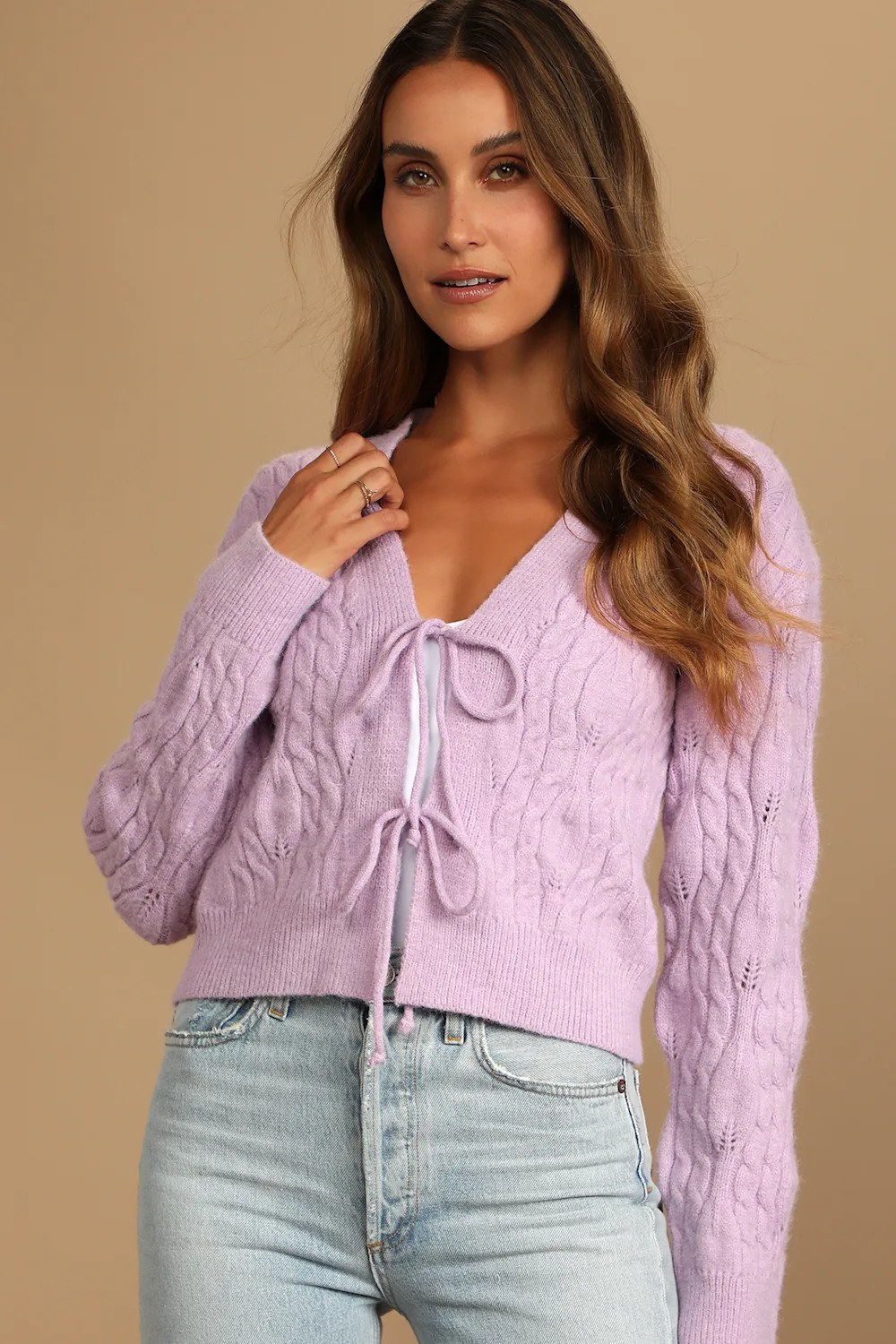 Make it a Lovely Day Lavender Cable Knit Tie-Front Cardigan | Lulus (US)