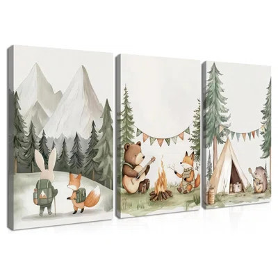 Nursery Woodland Animals Canvas Wall Art, Cute Brave Bear Fox Rabbit Hedgehog Nursery Wall Decor, Framed Wildlife Camping Picture Prints For Kids Room | Wayfair North America