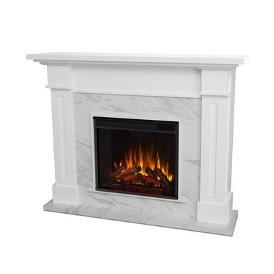 Real Flame 53.5-in W White with Faux Marble Fan-Forced Electric Fireplace Lowes.com | Lowe's