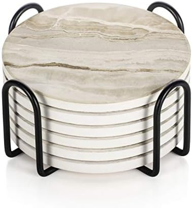 Amazon.com | LIFVER Drink Coasters with Holder, Absorbent Coaster Sets of 6, Marble Style Ceramic... | Amazon (US)