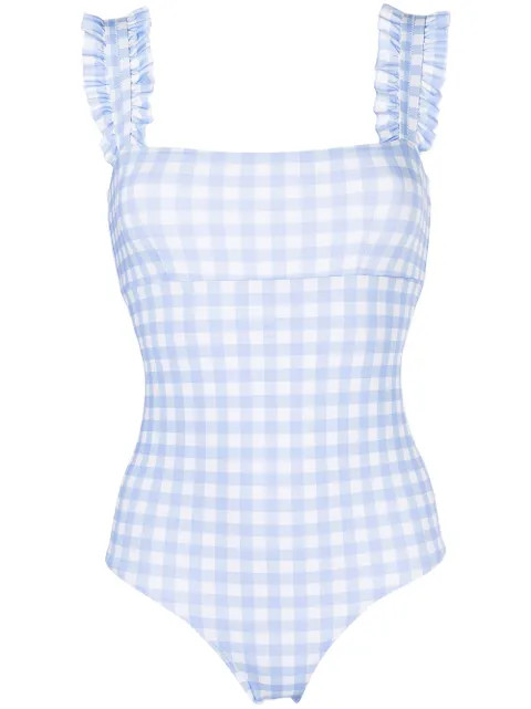 checked ruffle-trimmed swimsuit | Farfetch Global