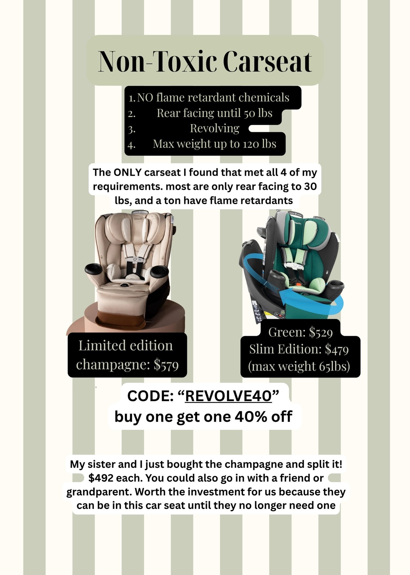 Flame retardant free revolving car seat up to 50 lbs rear facing  Evenflo revovle360

#LTKFamily #LTKBaby