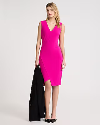 V-Neck Cap Sleeve Asymmetrical Midi Sheath Dress | Express