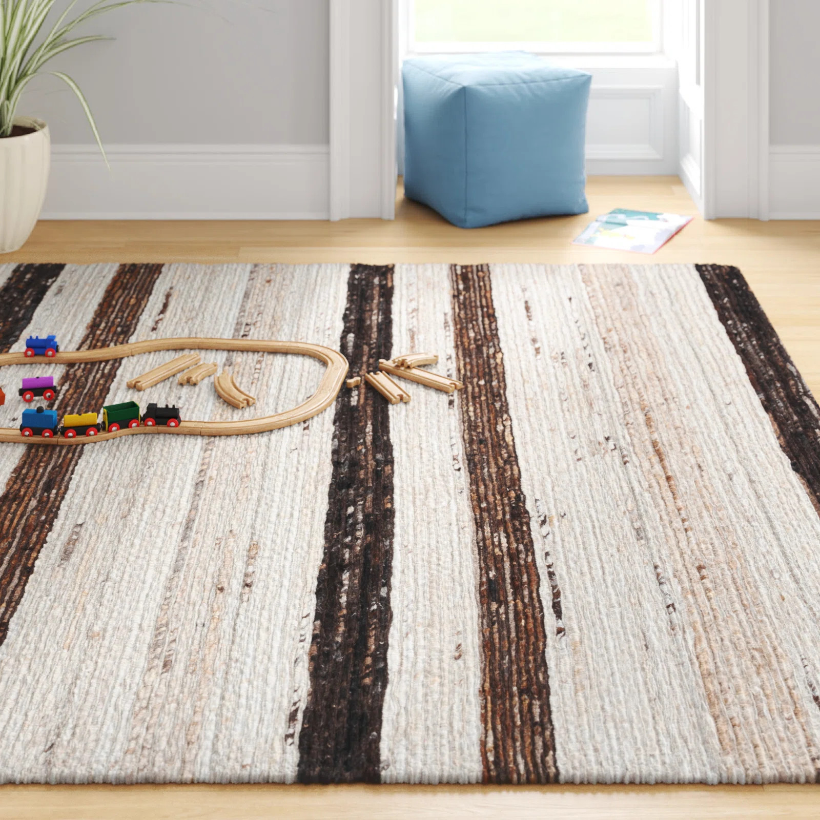 Grabowski Pafford Striped Handmade Area Rug in Brown/Beige | Wayfair North America