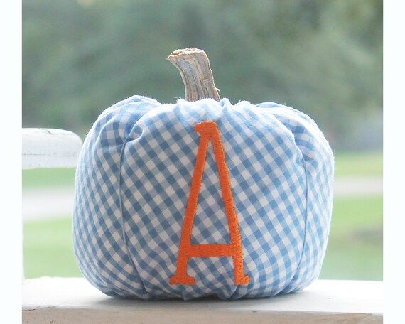 Preppy Gingham Pumpkin, Blue and Orange Pumpkin, Blue Pumpkin, Monogrammed Pumpkin, Fall Decor, P... | Etsy (US)