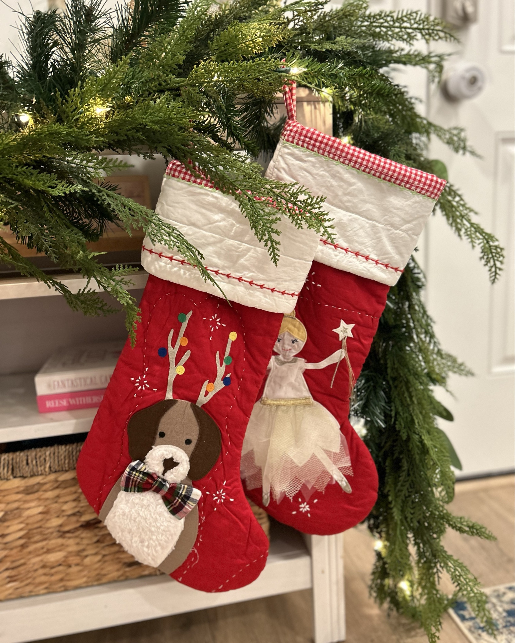 Cute kids stockings, so many choices, red and greens and all the cute figures