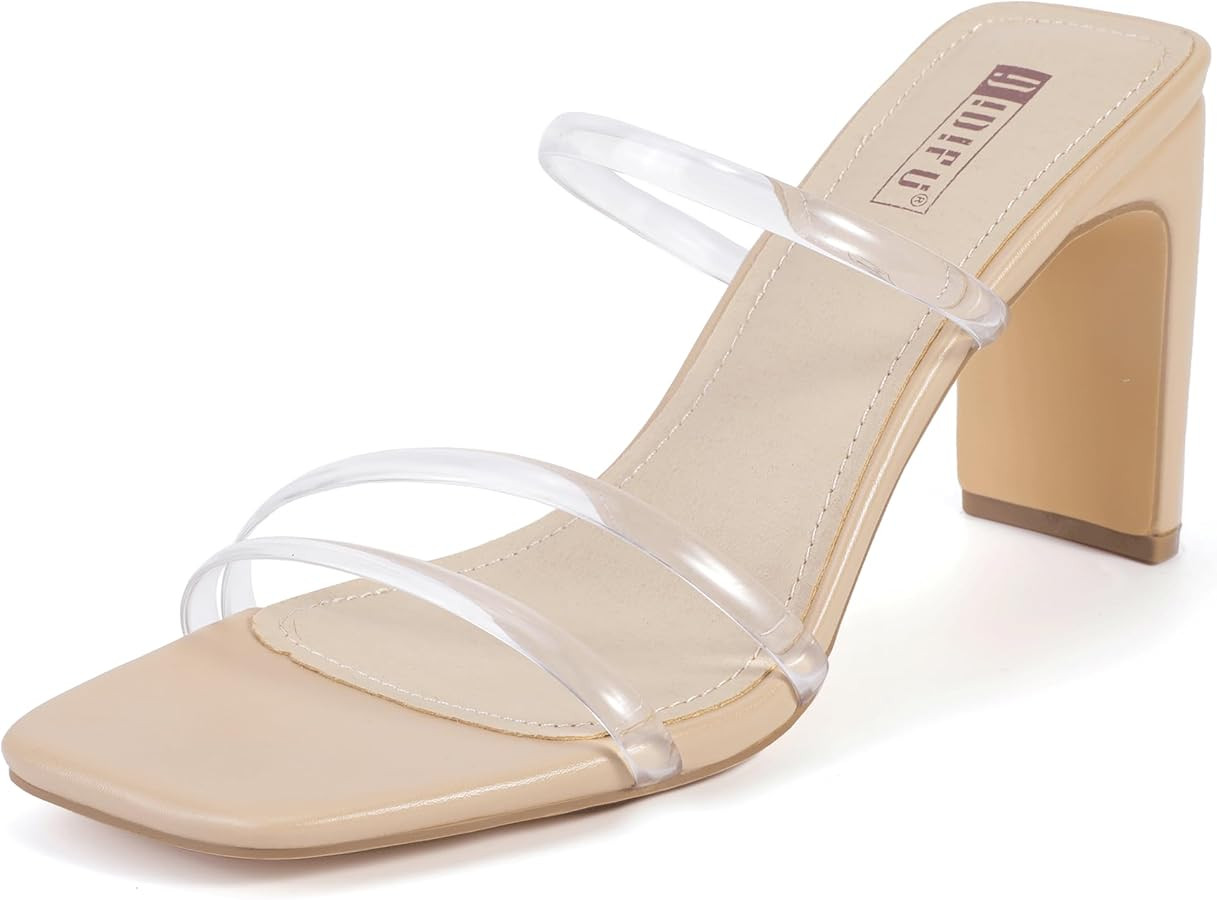 IDIFU IN3 High Heels Strappy Chunky Block Heels Square Toe Three Strap Slip On Heels Comfortable ... | Amazon (US)