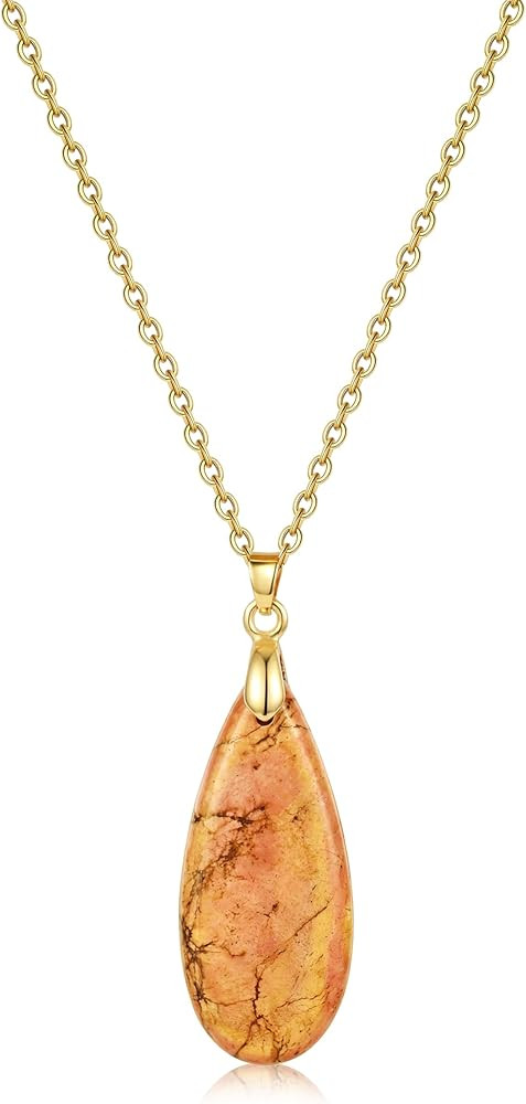 Joya Love 14K Gold Plated Healing Stone Teardrop Pendant Necklace for Women, Waterproof Stainless... | Amazon (US)