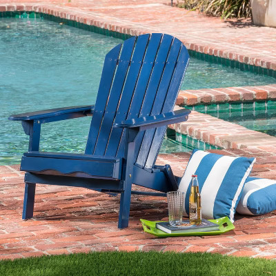 GDFStudio Adelina Rustic Outdoor Acacia Wood Folding Adirondack Chair, Navy Blue | Target