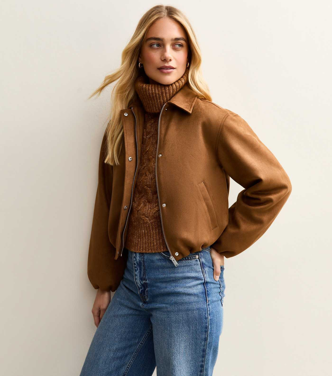 Tan Faux Suede Bubble Hem Jacket | New Look | New Look (UK)