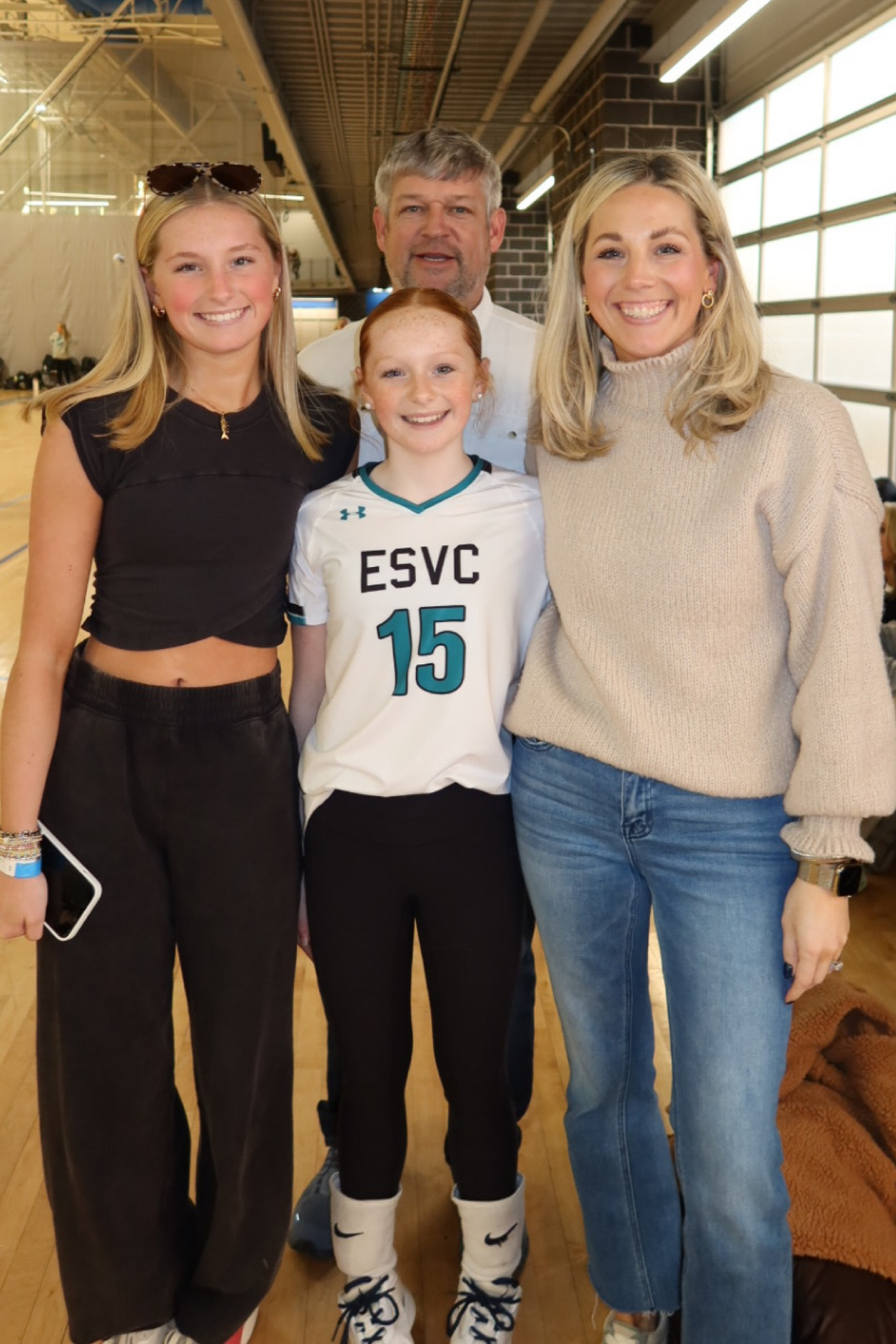 Linking both of our outfits! Volleyball fam weekend! Caroline is wearing an XS. I’m wearing a small in sweater and in the 26 in the jeans.