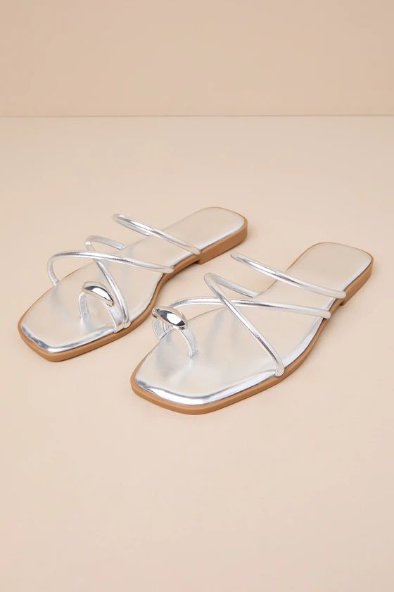 Darian Silver Strappy Slide Sandals | Lulus
