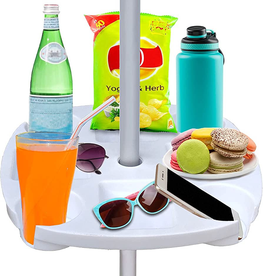 AMMSUN 17" Beach Umbrella Table Tray with 4 Cup Holders, 4 Snack Compartments for Beach, Patio, G... | Amazon (US)