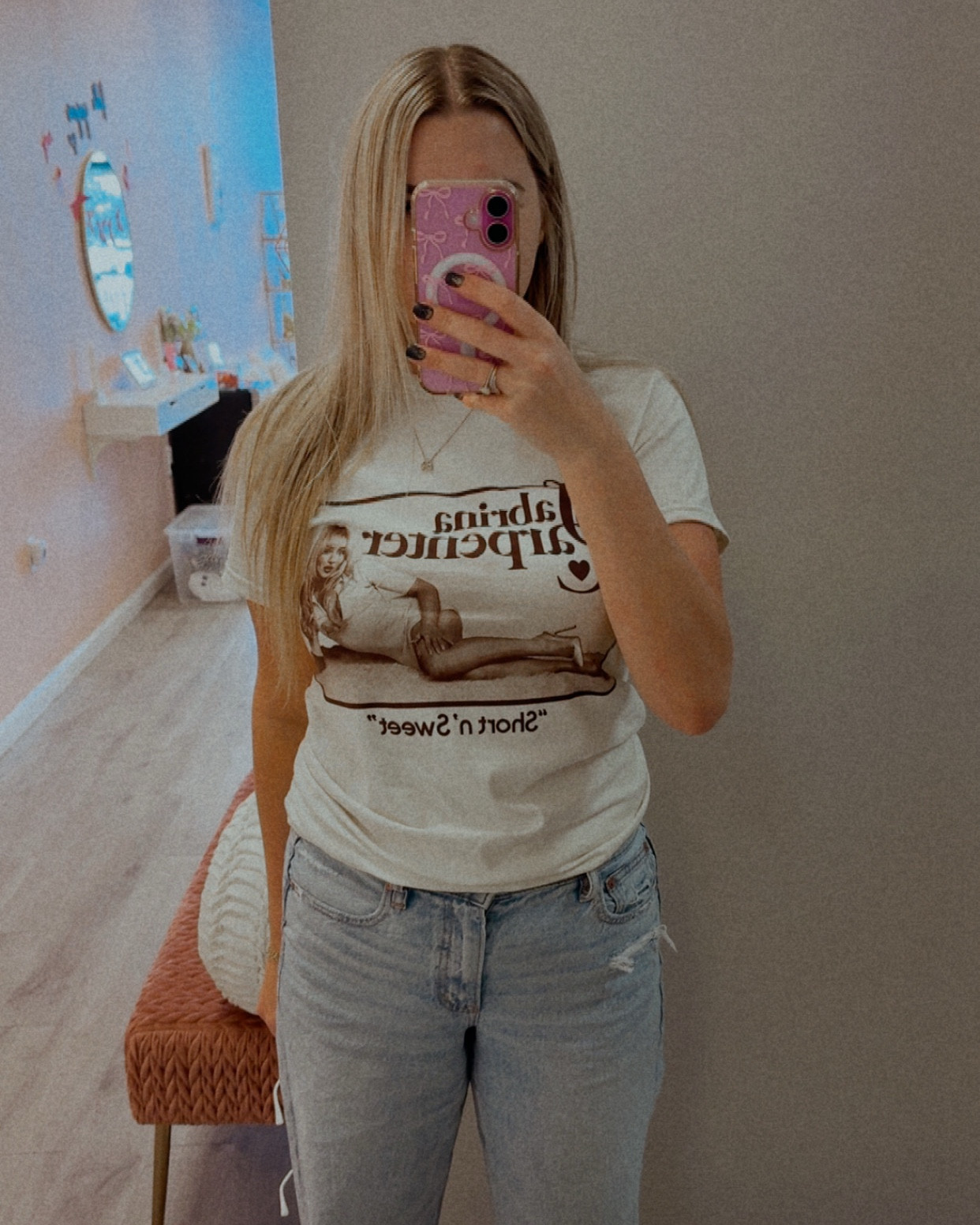 Obsessed with this Sabrina Carpenter tee 🤎 The vintage vibe, the fit, the Short n’ Sweet energy… literally everything. Paired it with my fave light-wash denim for the easiest throw-on-and-look-cute outfit. 🤍✨

#LTKMidsize #LTKootd #LTKWorkwear