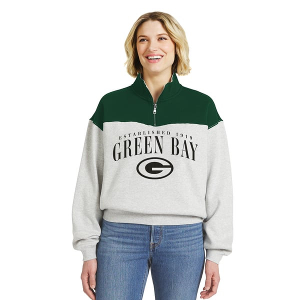 Green Bay Packers WEAR by Erin Andrews Women's Colorblock Half-Zip Pullover - Heather Gray | Fanatics