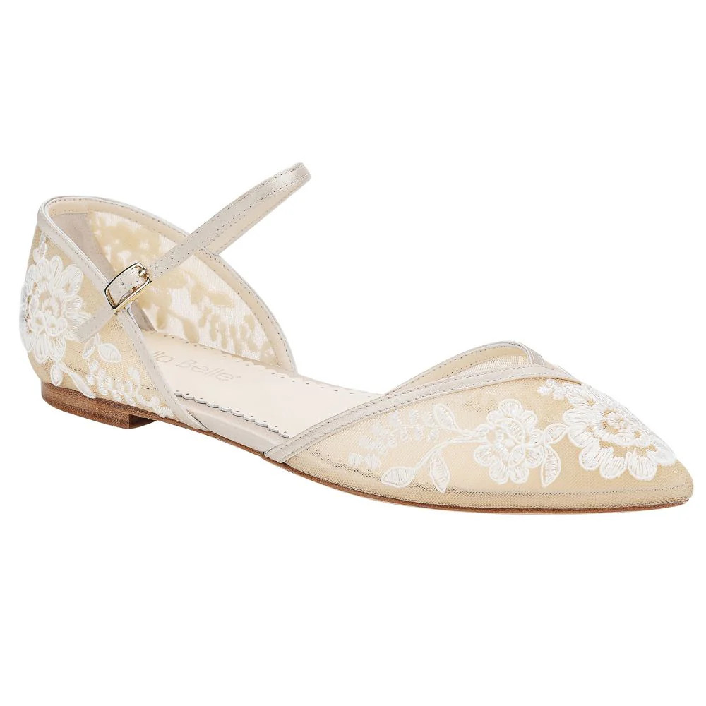 Lace D'Orsay Nude Flats for Wedding | Bella Belle Shoes
