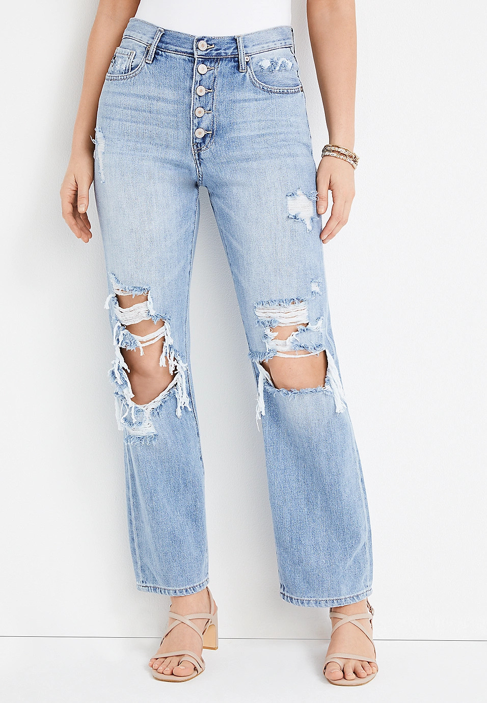 KanCan™ High Rise Ripped Button Fly Boyfriend Jean | Maurices