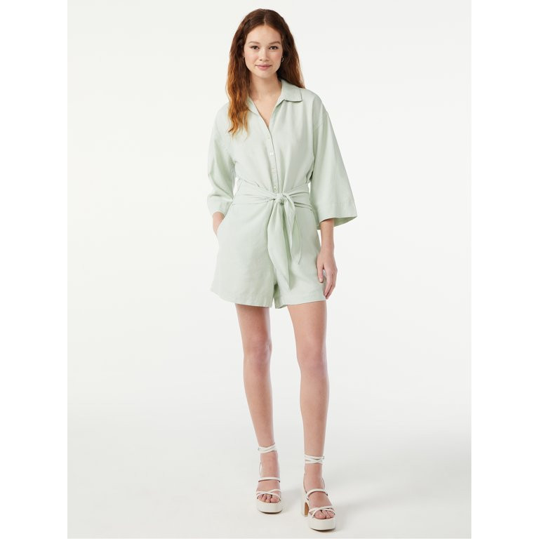 Free Assembly Women's Belted Romper | Walmart (US)