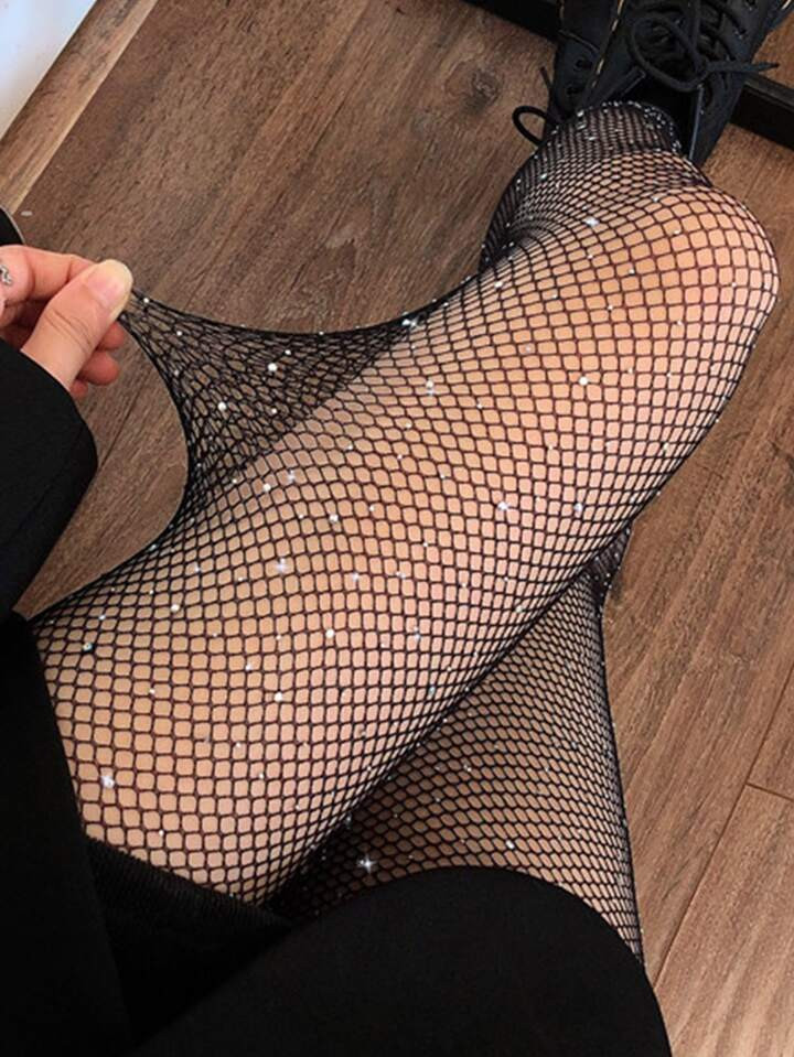 Meia arrastão Decoração de strass | SHEIN