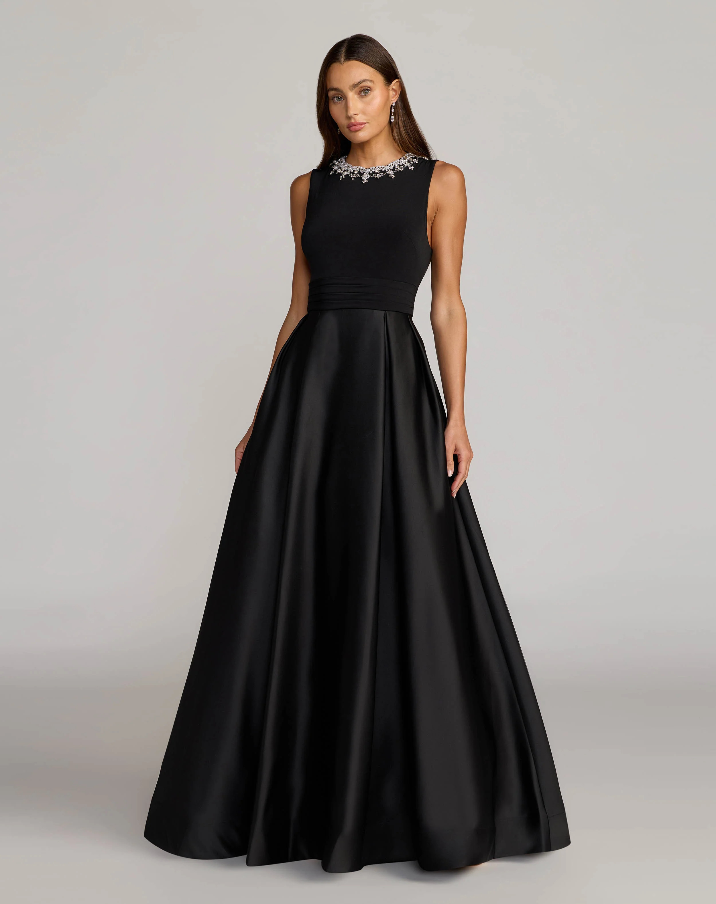 Black Embellished High Neck Sleeveless A Line Gown | Mac Duggal | Mac Duggal