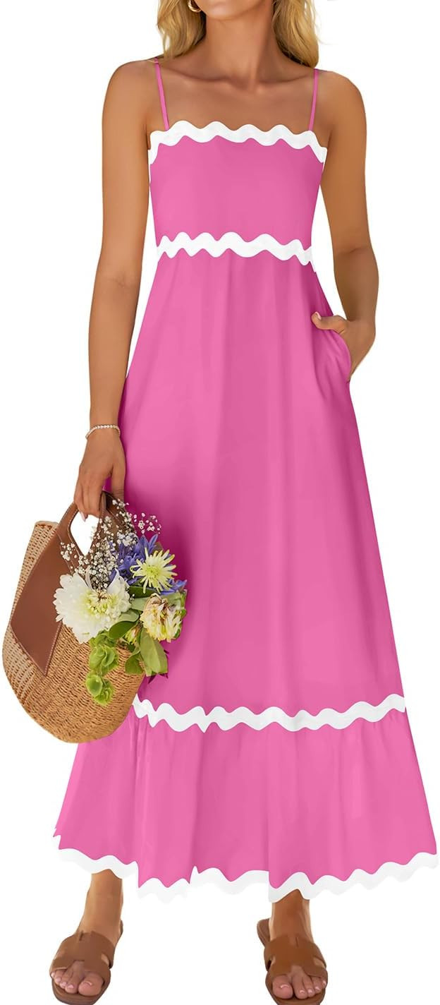 ZESICA Women's 2025 Summer Spaghetti Straps Sleeveless Backless Sundress Flowy Smocked Lace Swing... | Amazon (US)